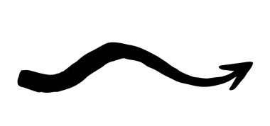 Mürekkep oklu, kıvrımlı, beyaz arka planda izole bir şekilde fırçayla boyanmış bir sembol. Vektör illüstrasyonu