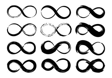 Sonsuzluk sembolleri beyaz arkaplanda izole edilmiş mürekkep fırçası darbesi