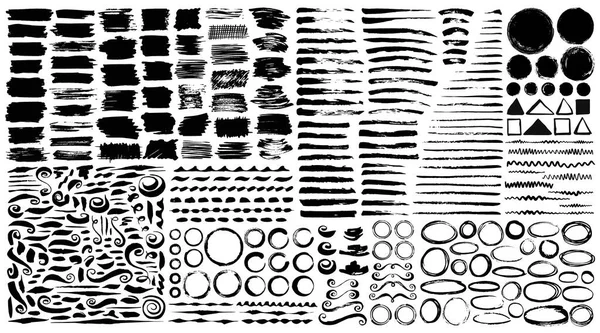 Trennstege, Ornamente und Pinselstriche, mit Tinte gemalt — Stockvektor