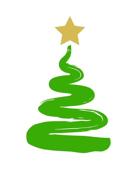 Handdrawn Christmas Tree Star Hand Painted Ink Brush Vector Illustration — Stock Vector