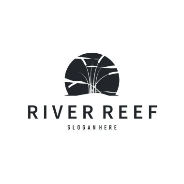 Nehir konsepti ve basit siluet bitki tasarımı sembolü tremlet simgesi ya da ürün içeren logo nehir çimen fabrikası