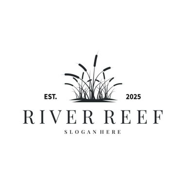 Nehir konsepti ve basit siluet bitki tasarımı sembolü tremlet simgesi ya da ürün içeren logo nehir çimen fabrikası