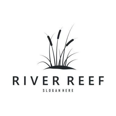 Nehir konsepti ve basit siluet bitki tasarımı sembolü tremlet simgesi ya da ürün içeren logo nehir çimen fabrikası