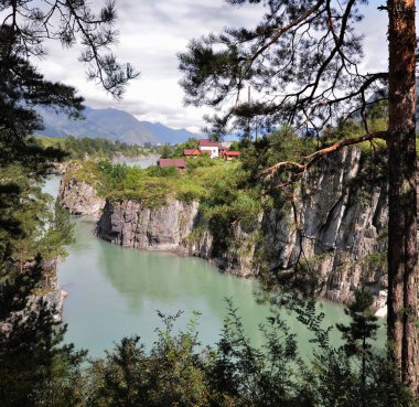 Katun nehir manzarası. Rusya, Altay Cumhuriyeti