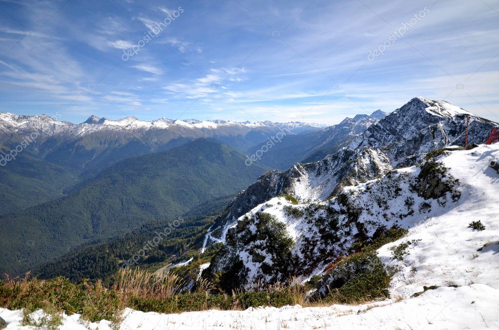 View of the peak Stone pillars, Krasnaya Polyana, Sochi, Russia