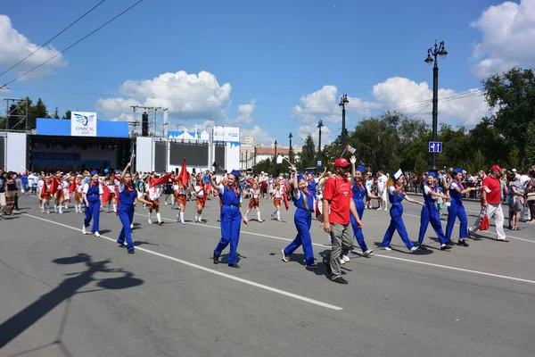 Omsk Rússia Agosto 2016 Desfile Equipes Trabalho Criativas Dedicadas 300 — Fotografia de Stock