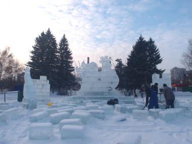 Omsk, Rusya - 10 Aralık 2016: Kış Sibirya Şehir Parkı, Omsk bölge 