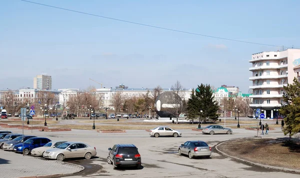 Omsk Rússia Abril 2016 Monumento Poder Praça Chamada Buchholz Fundador — Fotografia de Stock