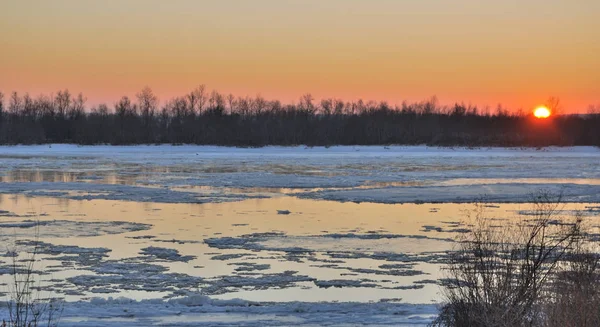 Rtiş Nehri Omsk Bölge Üzerinde Başlangıç Donma — Stok fotoğraf