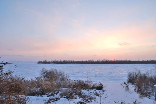 Noite Inverno Rio Irtysh Região Omsk — Fotografia de Stock