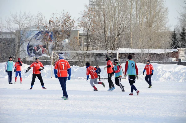 Omsk Rússia Janeiro 2016 Estádio Estrela Vermelha Futebol Inverno Sibéria — Fotografia de Stock