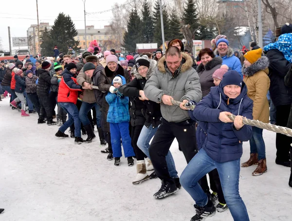 Omsk Russia Marzo Vacanza Maslenitsa Nel Parco Della Cultura Della — Foto Stock