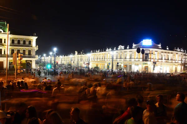 Omsk Oroszország Augusztus Éjszakai Ünnepségek Után Egy Tisztelgett Város Omsk — Stock Fotó