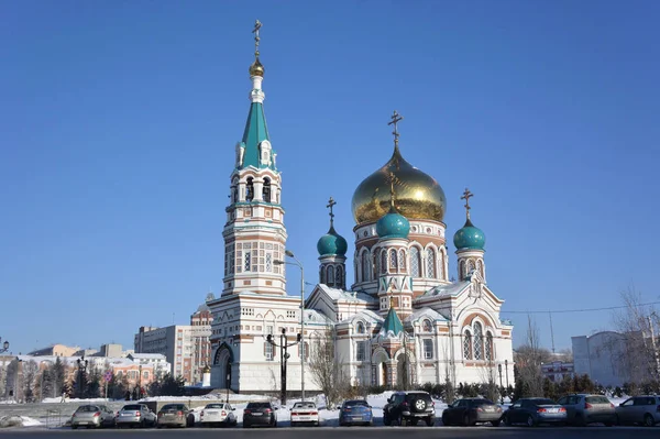 Ομσκ Ρωσία Ιανουαρίου 2017 Τον Καθεδρικό Ναό Uspenski Ομσκ Σιβηρίας — Φωτογραφία Αρχείου