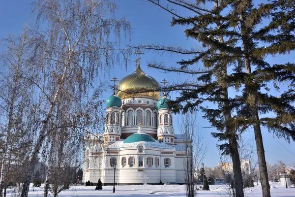 俄罗斯鄂木斯克 2017年1月31日 俄罗斯西伯利亚鄂木斯克乌斯普斯基大教堂 — 图库照片
