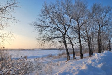 Akşamları Irtysh Nehri, Omsk Bölgesi, Sibirya, Rusya       