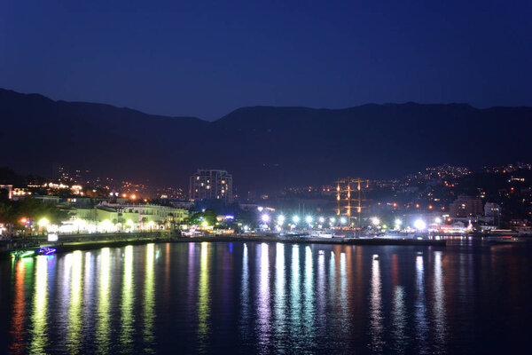 View of the evening embankment of the city of Yalta