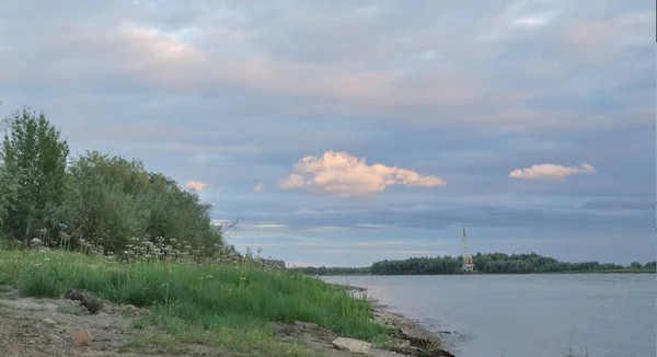 Malam Hari Sungai Irtysh Wilayah Omsk Siberia Rusia — Stok Foto