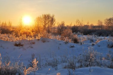 Akşamları Irtysh Nehri, Omsk Bölgesi, Sibirya, Rusya       