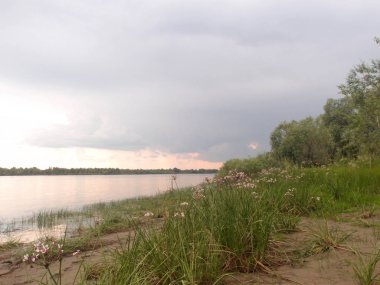 Akşamları Irtysh Nehri, Omsk Bölgesi, Sibirya, Rusya       