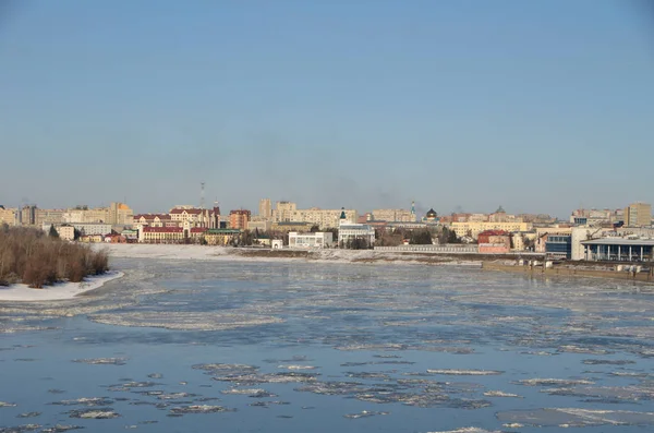 Abend auf dem Irtysch Fluss, Gebiet Omsk, Sibirien, Russland — Stockfoto