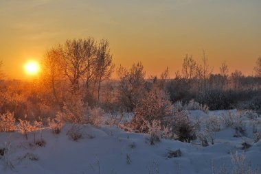 Akşamları Irtysh Nehri, Omsk Bölgesi, Sibirya, Rusya       