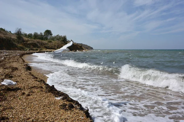 Άποψη Της Βραχώδους Ακτής Στην Περιφέρεια Nakhimovsky Της Σεβαστούπολης — Φωτογραφία Αρχείου