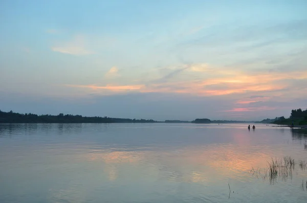 Summer evening swimming on the Irtysh river, Omsk region, Siberia, Russia