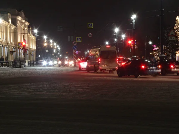 Omsk Russia Jaunary 2020 View Night Lights Lenin Street — 图库照片