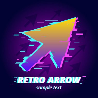 Mix pop art ve glitch tarzında ok sembolü
