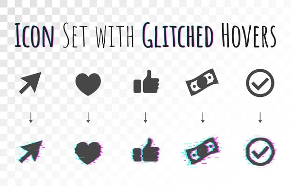 Glitch Hovers ile Simge Seti. Eylemler Için Şablon.