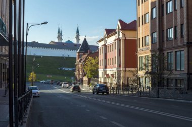 Kazan Kremlin Karl Marx Sokağı'ndan görünümünü. Rusya Ekim 2018