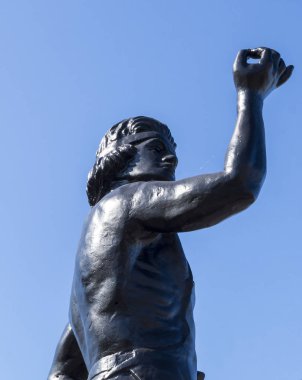 Tula şehri. Tula Lefty'nin yakın çekim heykeli. Rusya Ağustos 2019