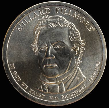 1 dollar coin. 13th President of the United States of America clipart