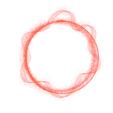 Decorative red round frame created through abstract glitter textures