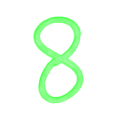 Sekiz numaralı yeşil suluboya şeffaf arkaplanda izole edildi