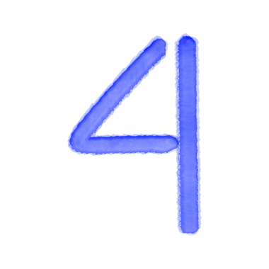 Blue Number Four Watercolor Template On Transparent Background  