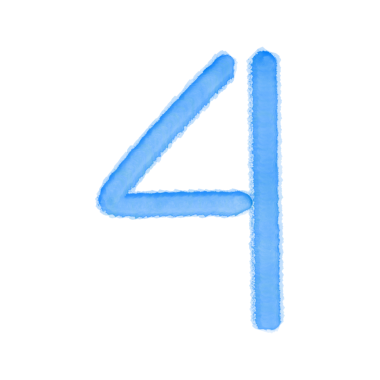 Blue Number Four Watercolor Template On Transparent Background  