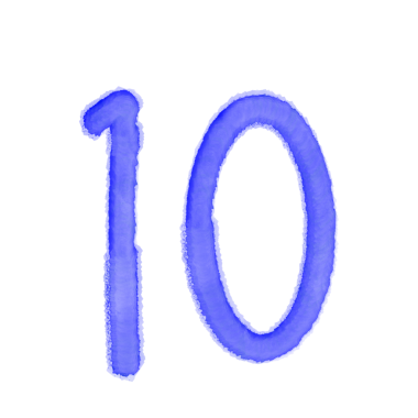 Blue Number Ten Watercolor Template On Transparent Background  