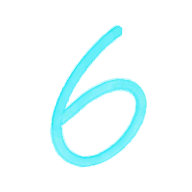 Cyan Number Six Watercolor Template On Transparent Background  