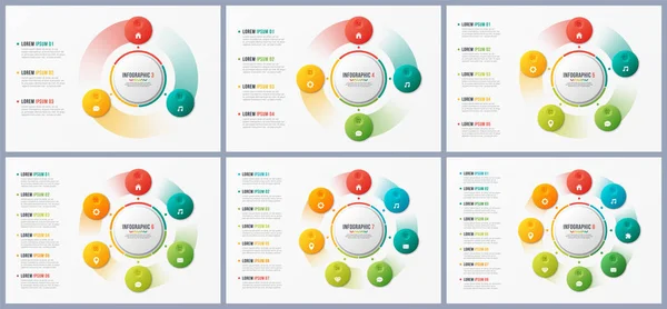 Plantillas de diagrama de círculo giratorio, diseños infográficos, visualizar — Vector de stock