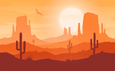 Daytime cartoon flat style desert landscape.  clipart