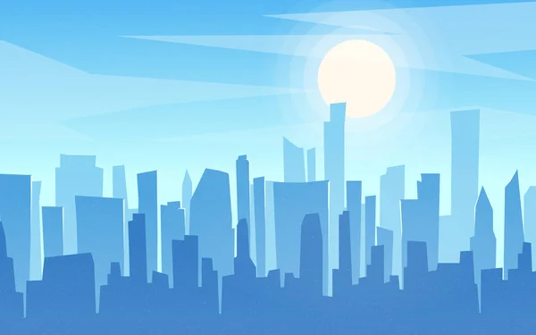 Caricature de jour style plat paysage urbain, skyline, gratte-ciel panor — Image vectorielle