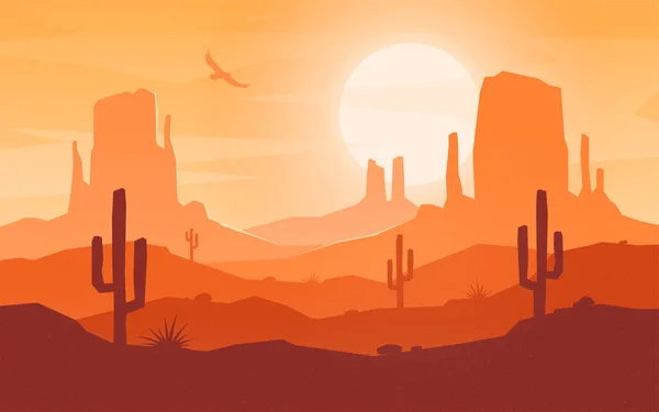 Daytime cartoon flat style desert landscape. — Stock Vector