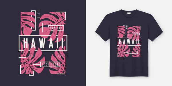 Hawaje stylowe t-shirt i odzieży nowoczesny design z tropikalnych l — Wektor stockowy