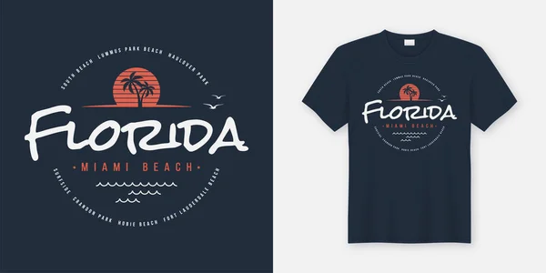 Koszulka do Miami beach na Florydzie i odzieży projektowania, typografii, prin — Wektor stockowy