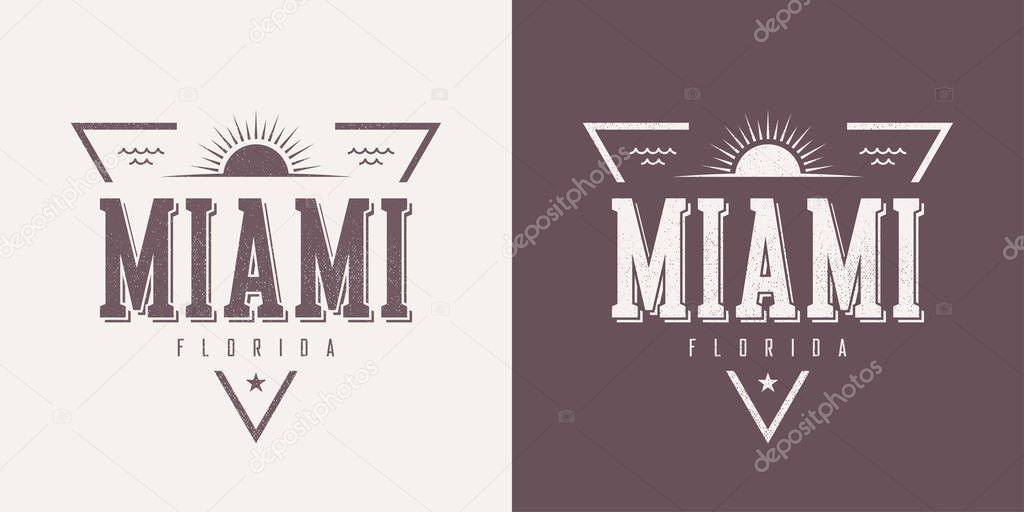 Miami Florida textured vintage vector t-shirt and apparel design, typography, print, logo, poster. Global swatches.