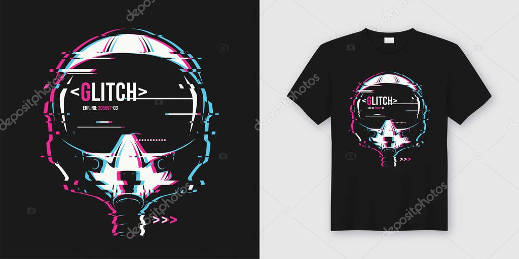 Stylish t-shirt and apparel trendy design with glitchy flight he