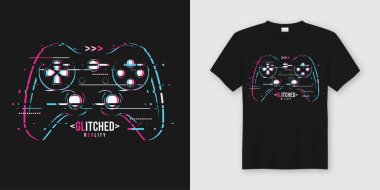 Şık tişört ve Konfeksiyon modaya uygun bir tasarım glitchy gamepad ile, 