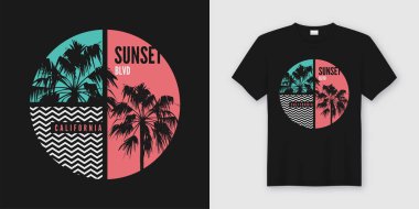 Sunset Blvd California t-shirt ve Konfeksiyon modaya uygun bir tasarım PA